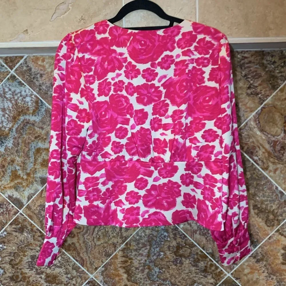 J.Crew Women's Deep V-Neck Long Sleeve Button-Front Top in Shaded Floral Size 8